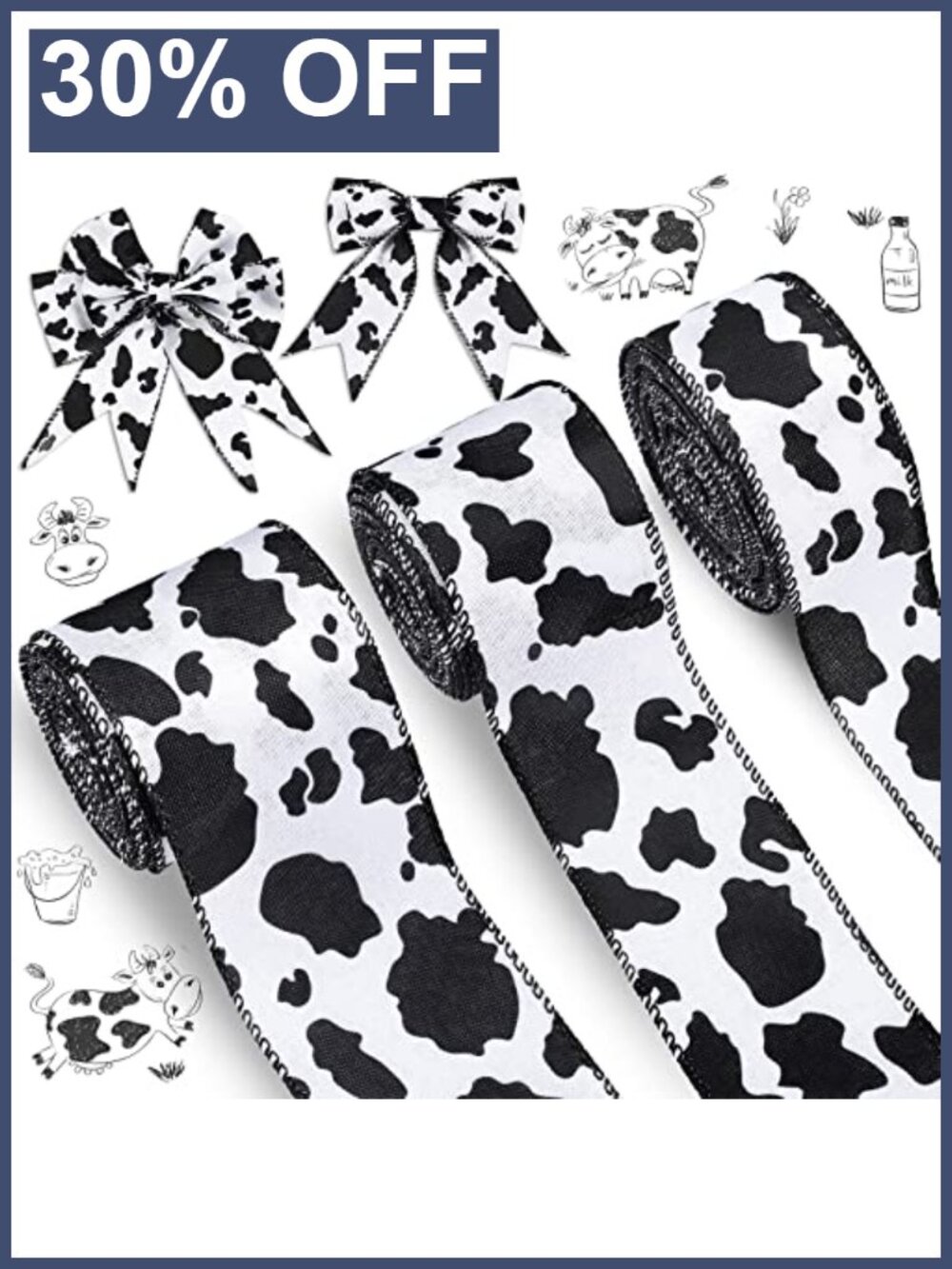 Cow Print Ribbon Wired Edge Burlap 20 Yards Animal Print Craft Decor